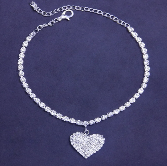 Tobillera corazón de diamantes