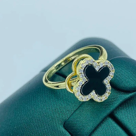 4 Directions Black Flower Ring
